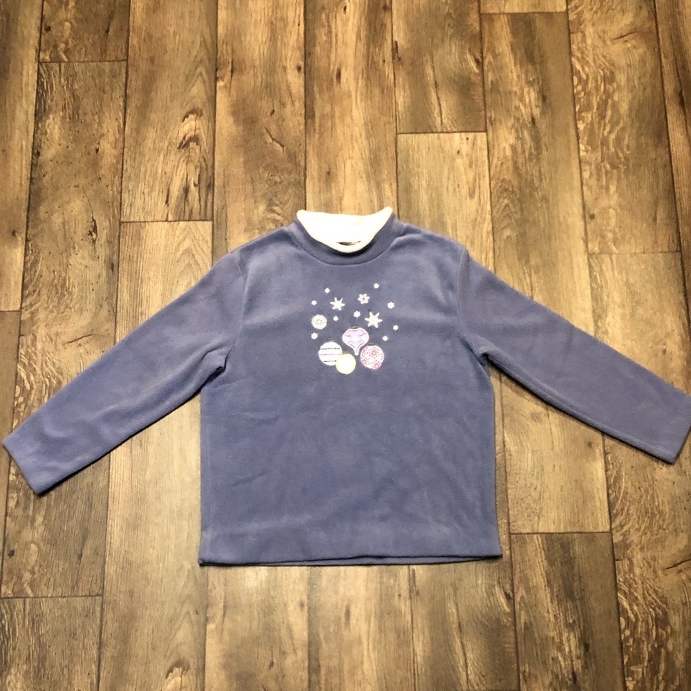 Cozy Blue Christmas Ornament Fleece Sweatshirt Mock Neck Holiday Top Medium - Picture 3 of 4